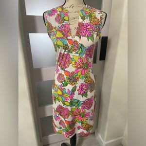 Pink and Green Midi Sheath Dress with V-neck for Night Out